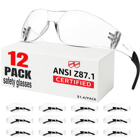 Hoqiwild 12-pack safety glasses, individually wrapped for easy bulk distribution and reliable eye protection.