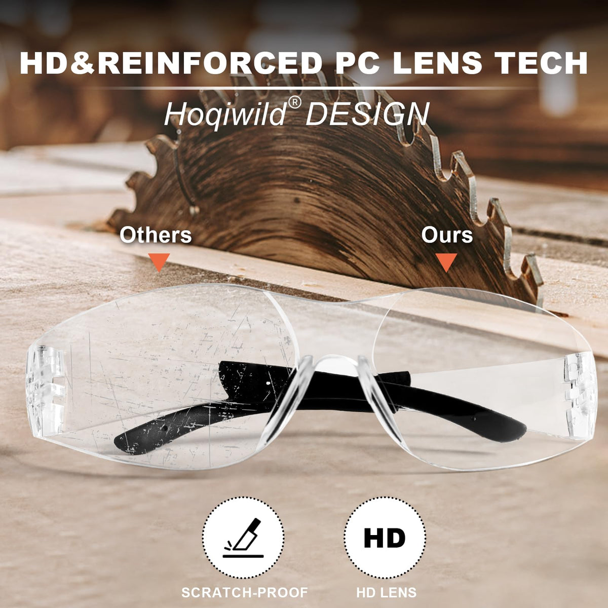 Hoqiwild anti-scratch safety glasses delivering durable lenses and easy maintenance.