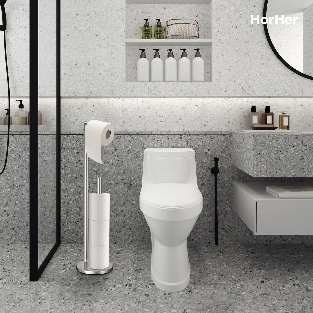 HorHer rustproof construction delivers durable use in humid bathroom environments.