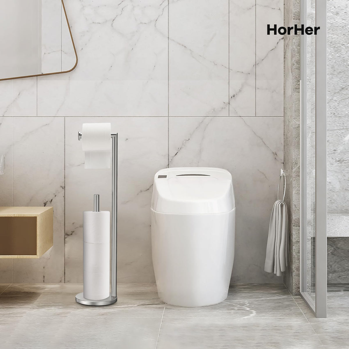 HorHer black galaxy finish adds a modern touch to the bathroom.
