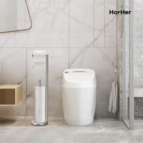 HorHer black galaxy finish adds a modern touch to the bathroom.