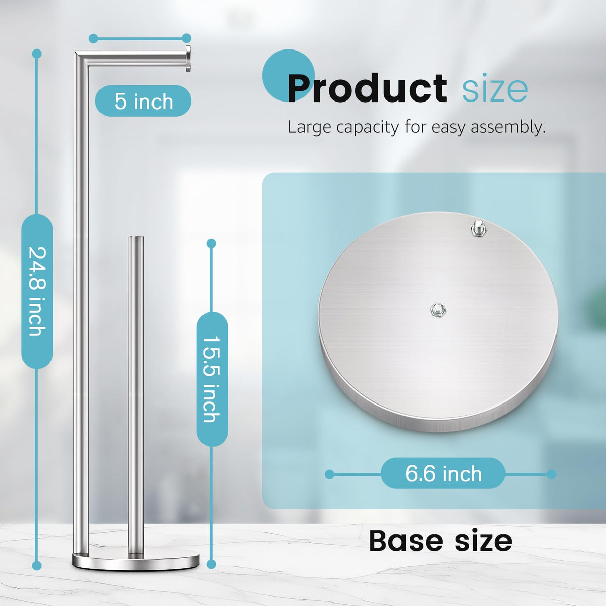 HorHer stand shows storage columns for three spare rolls and quick replacements.