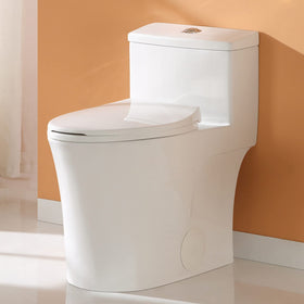 HOROW T0338W compact one piece toilet in white highlights space-saving design.