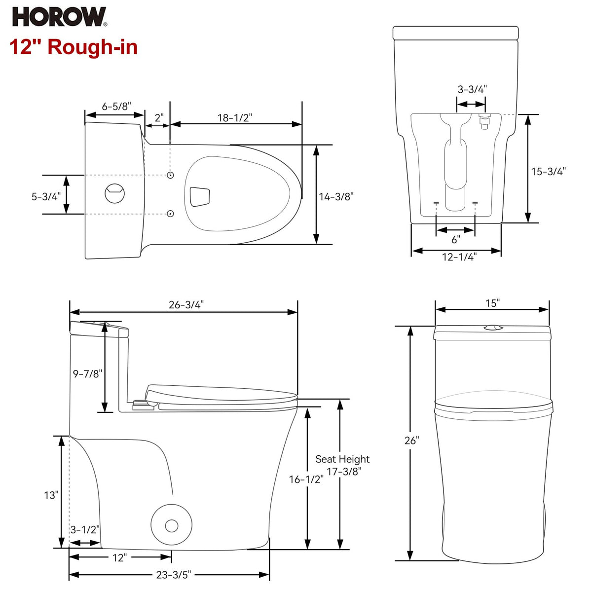 HOROW T0338W soft closing seat reduces nighttime bathroom noise.