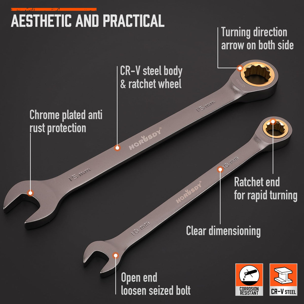 HORUSDY metric wrench sizes 8-19mm illustrate versatile range for fittings