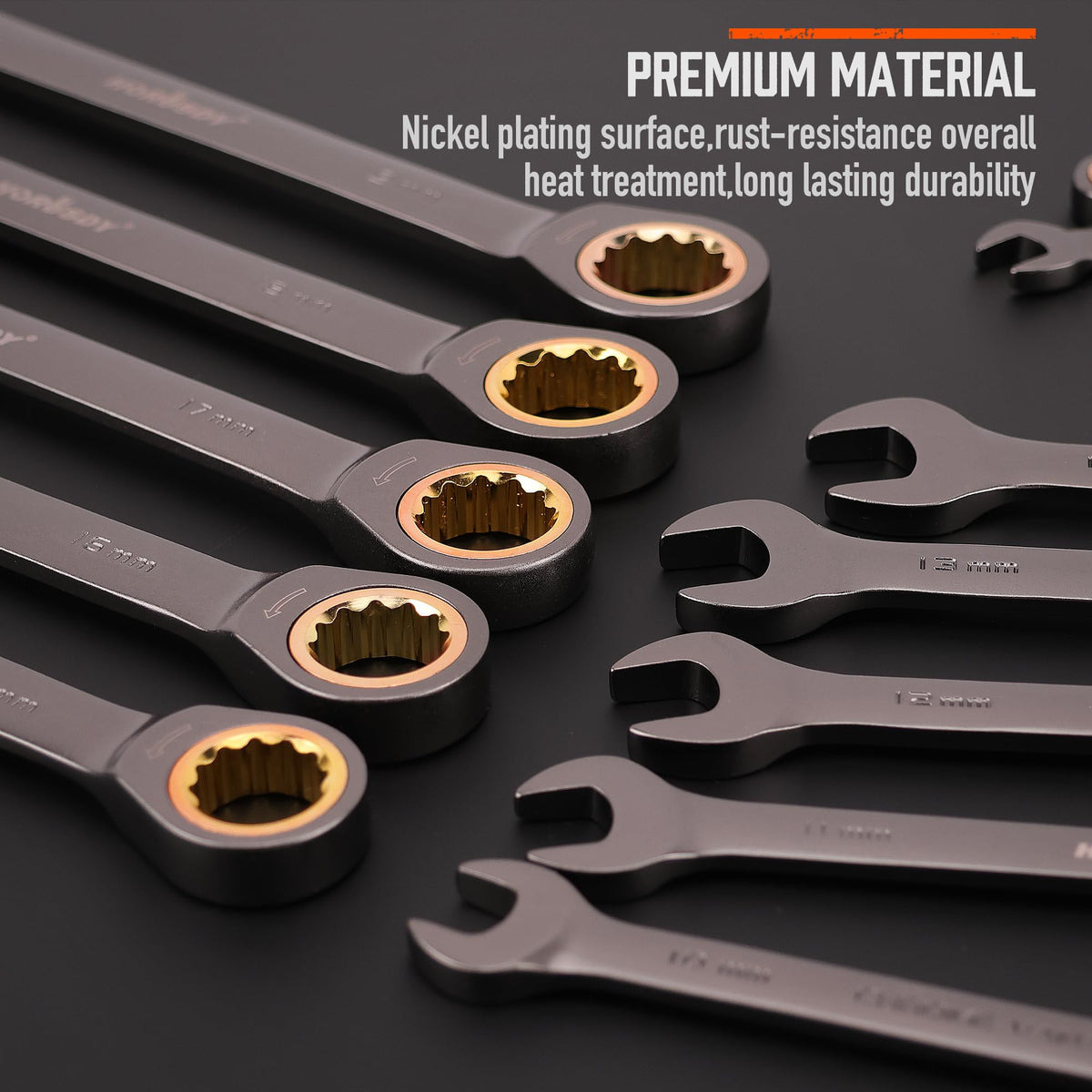 HORUSDY wrench size range 8-19mm supports quick swaps on bolts