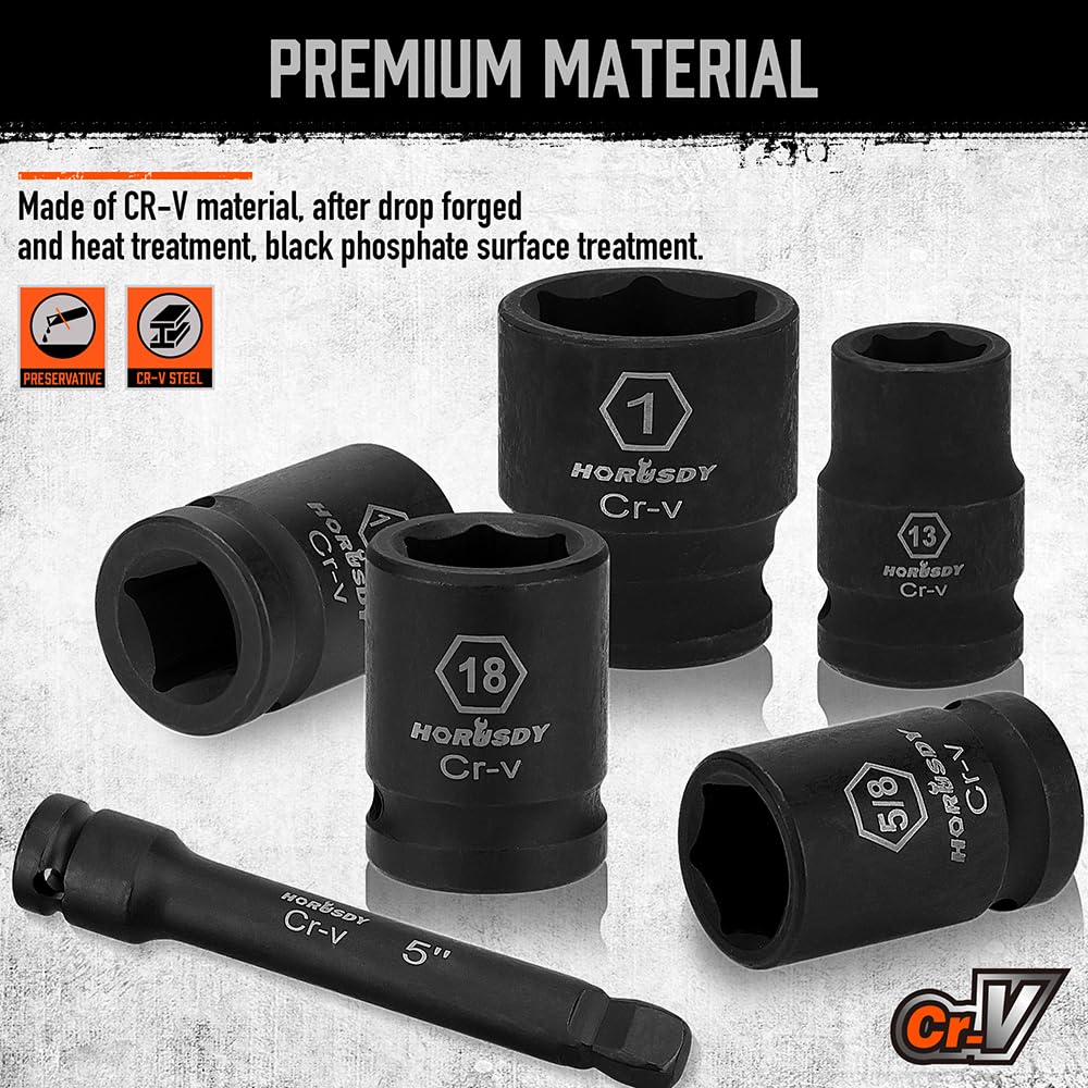 HORUSDY 6-point sockets improve grip and prevent rounding.