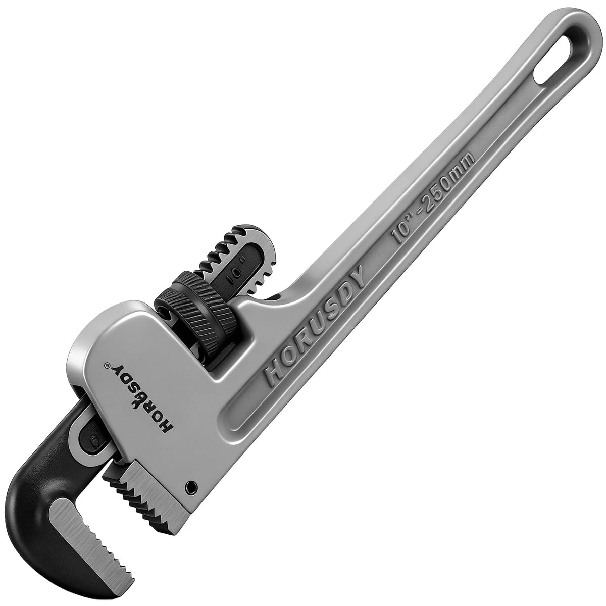 HORUSDY 10-inch aluminum pipe wrench, lightweight for easy daily use.