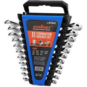 HORUSDY 11-piece SAE wrench set organized for quick access.