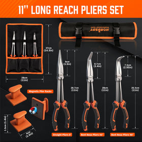 HORUSDY 11-inch long-reach pliers at 45-degree angle for wiring tasks.