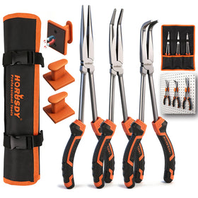 HORUSDY 11-inch straight long-reach pliers for deep access in tight spaces.