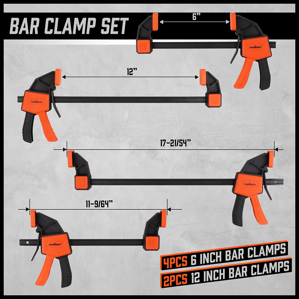 HORUSDY 12-inch bar clamps offer wide spreader versatility for assemblies.