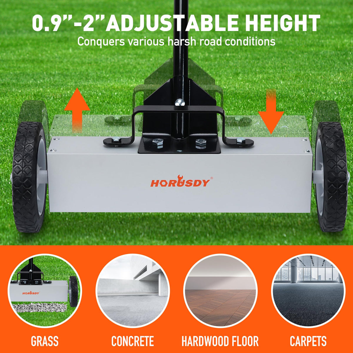 HORUSDY 18-inch magnetic base provides wide coverage for small metal fragments.