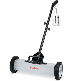 HORUSDY 18-inch rolling magnetic sweeper side view showing broad metal debris pickup.