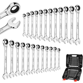 HORUSDY 24-piece ratcheting wrench set case for quick access during repairs.