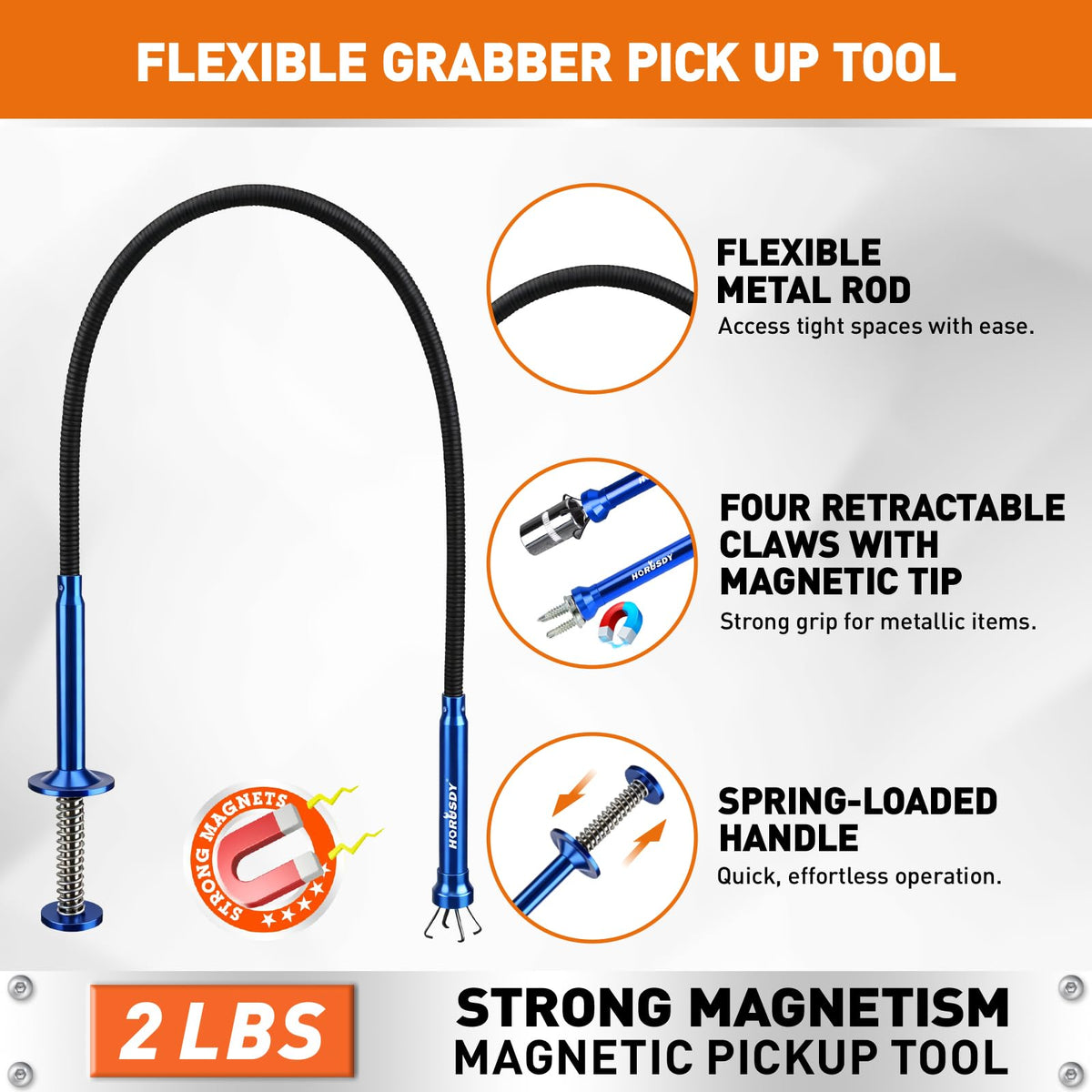 HORUSDY 24in flexible claw grabber grips screws and clips with precision.