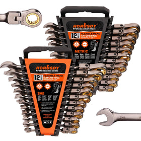 HORUSDY 24-piece flex-head set assembled for precision in tight spaces.
