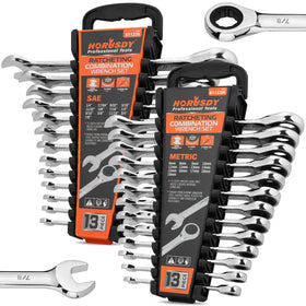 HORUSDY 26-piece ratcheting wrench set in case for organized transport.