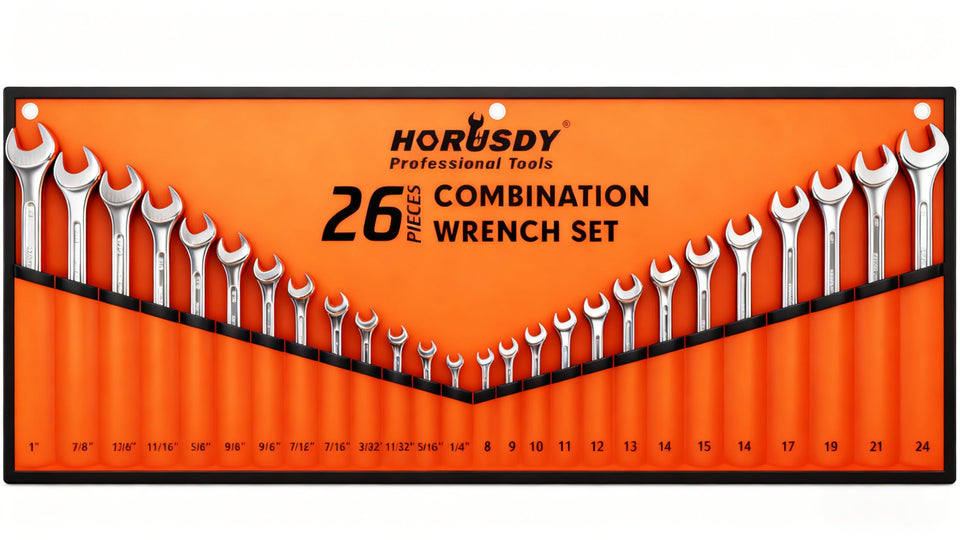 HORUSDY 26-piece wrench set roll-up pouch for organized, portable tool kits