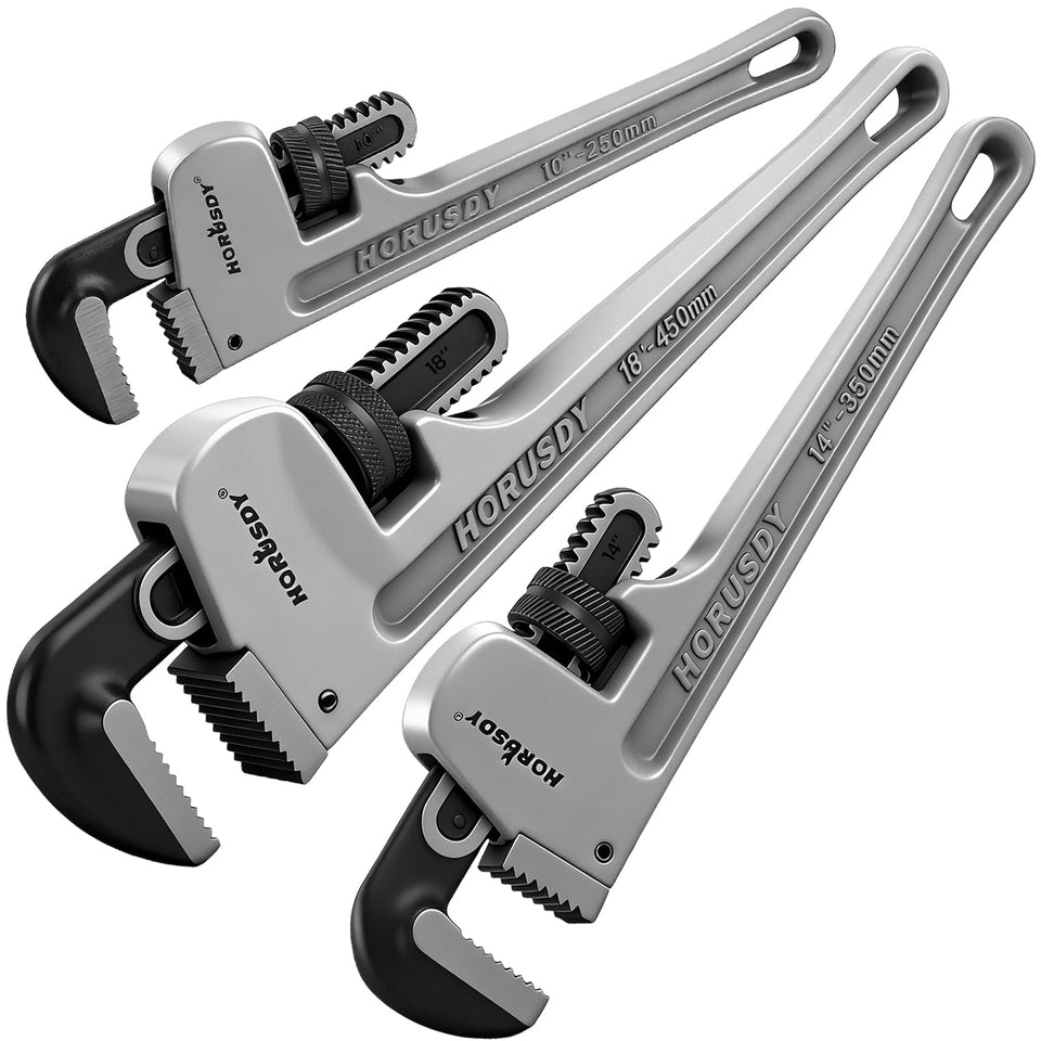 HORUSDY three piece aluminum pipe wrenches for versatile plumbing tasks