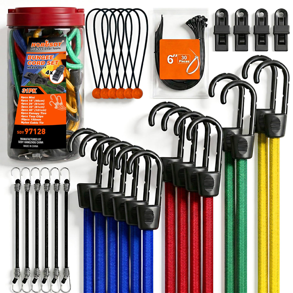 HORUSDY 31-piece jar with varied-length bungee cords for versatile securing