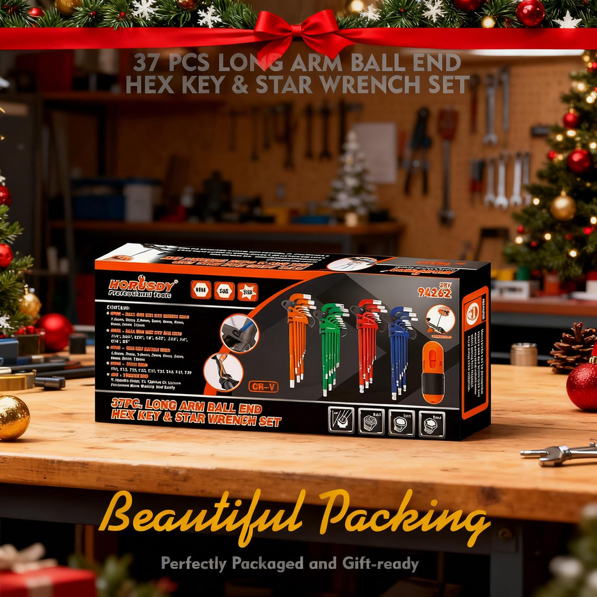 HORUSDY ball-end imperial hex keys with 25° entry for easy reach.