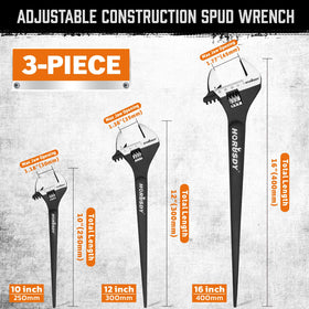 HORUSDY 3-piece spud wrench set, 16 inch, long reach