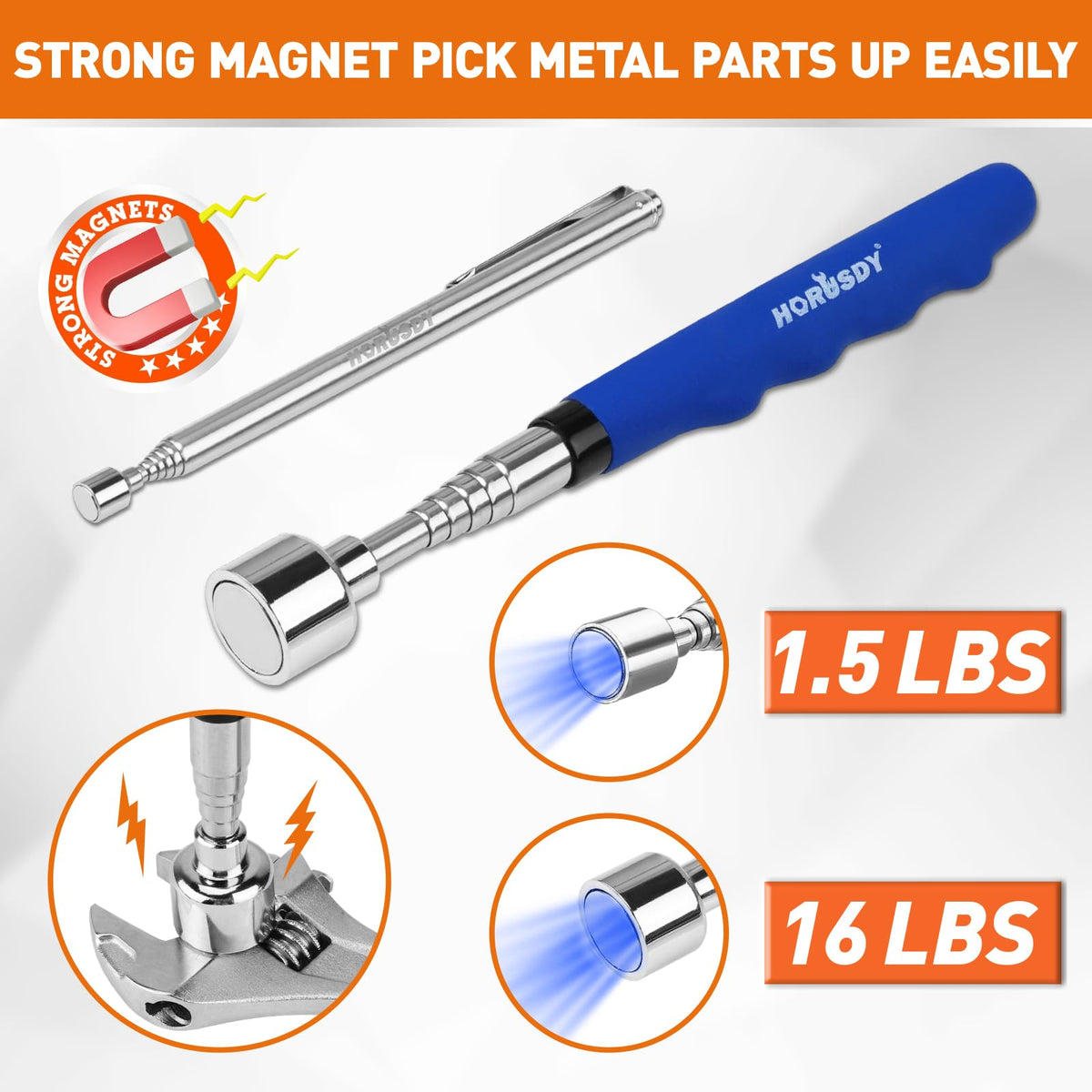 HORUSDY 4-in-1 magnetic sweepers kit consolidates tools for quick repairs.