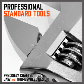 HORUSDY 10-inch wrench handling plumbing fittings and fixtures.