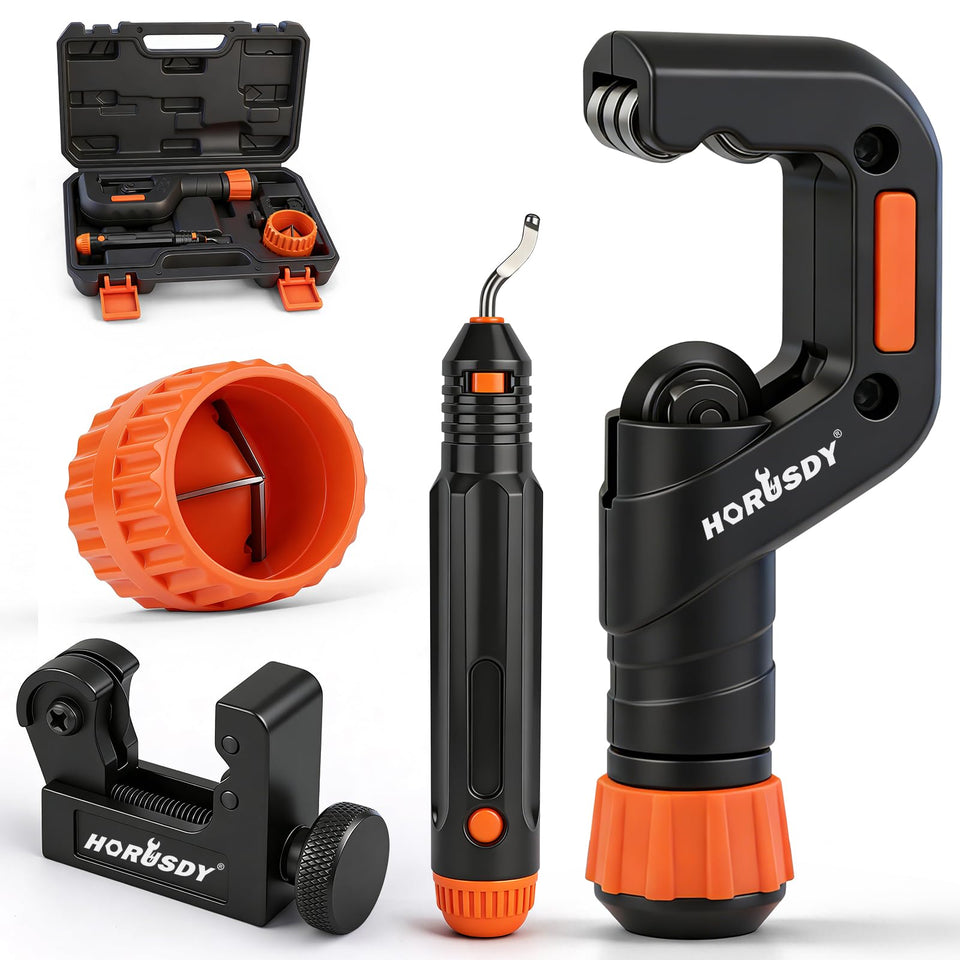 HORUSDY 4-piece tube cutter set in hard case for organized storage.