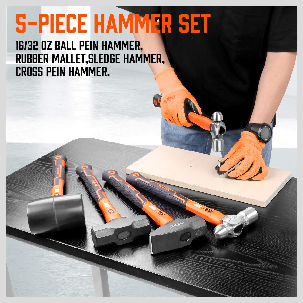 HORUSDY 5-piece hammer set 32oz rubber mallet protects delicate surfaces during strikes