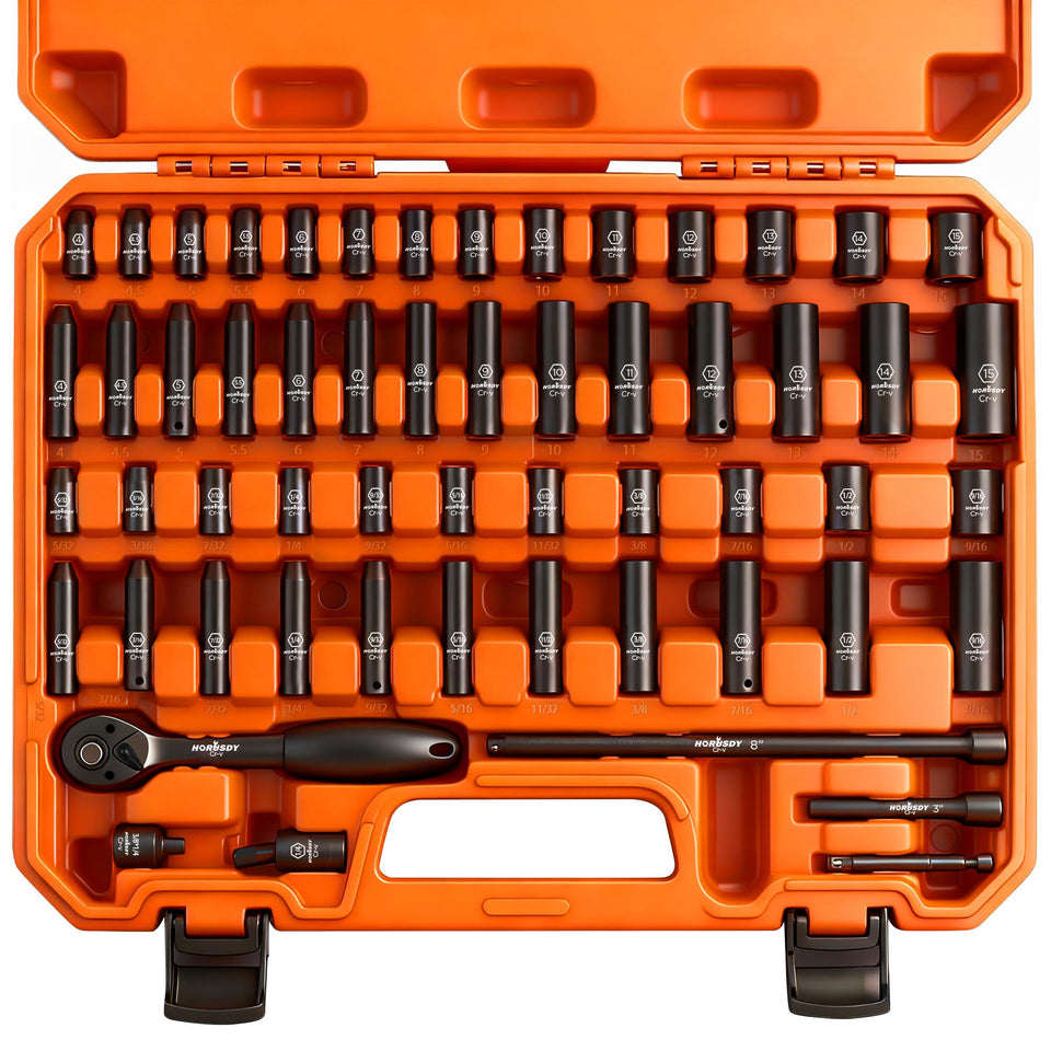 HORUSDY 56-piece 1-4 drive socket set with handle for organized access