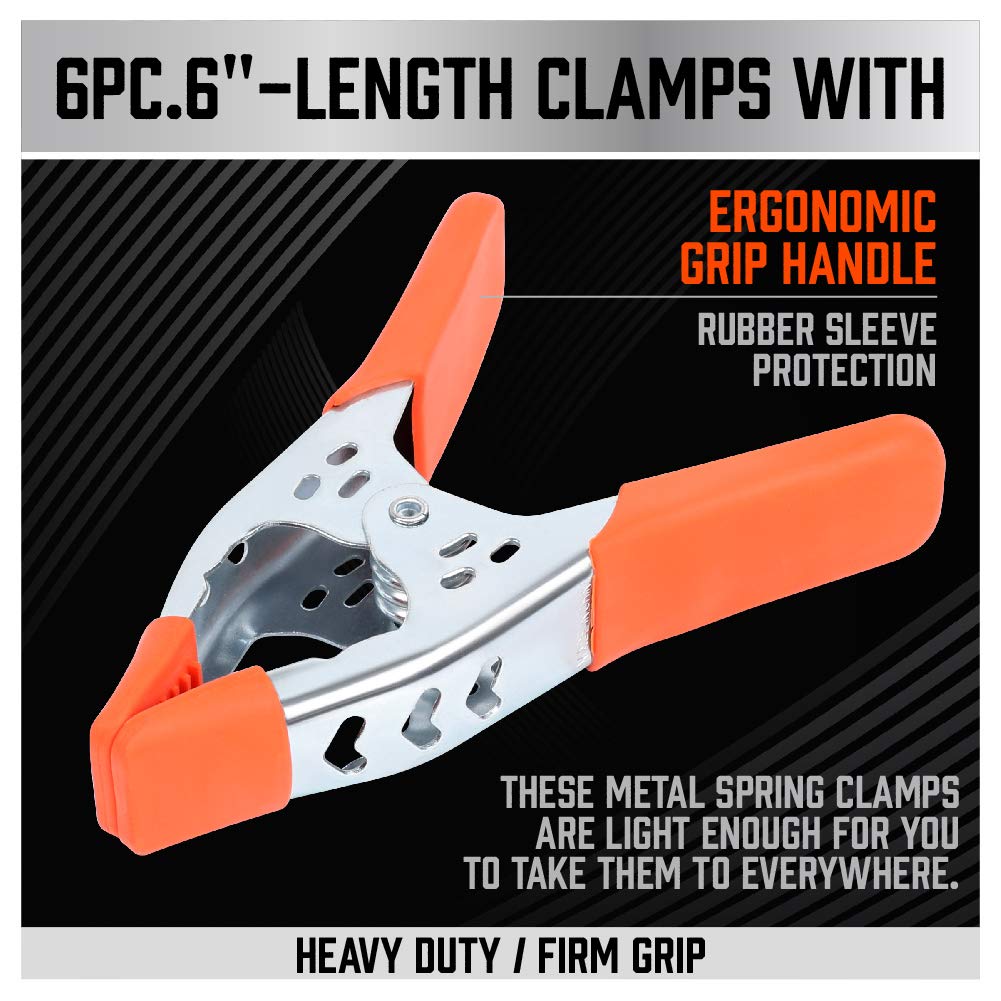 HORUSDY 6-inch spring clamp side view highlights durable steel construction for metalworking