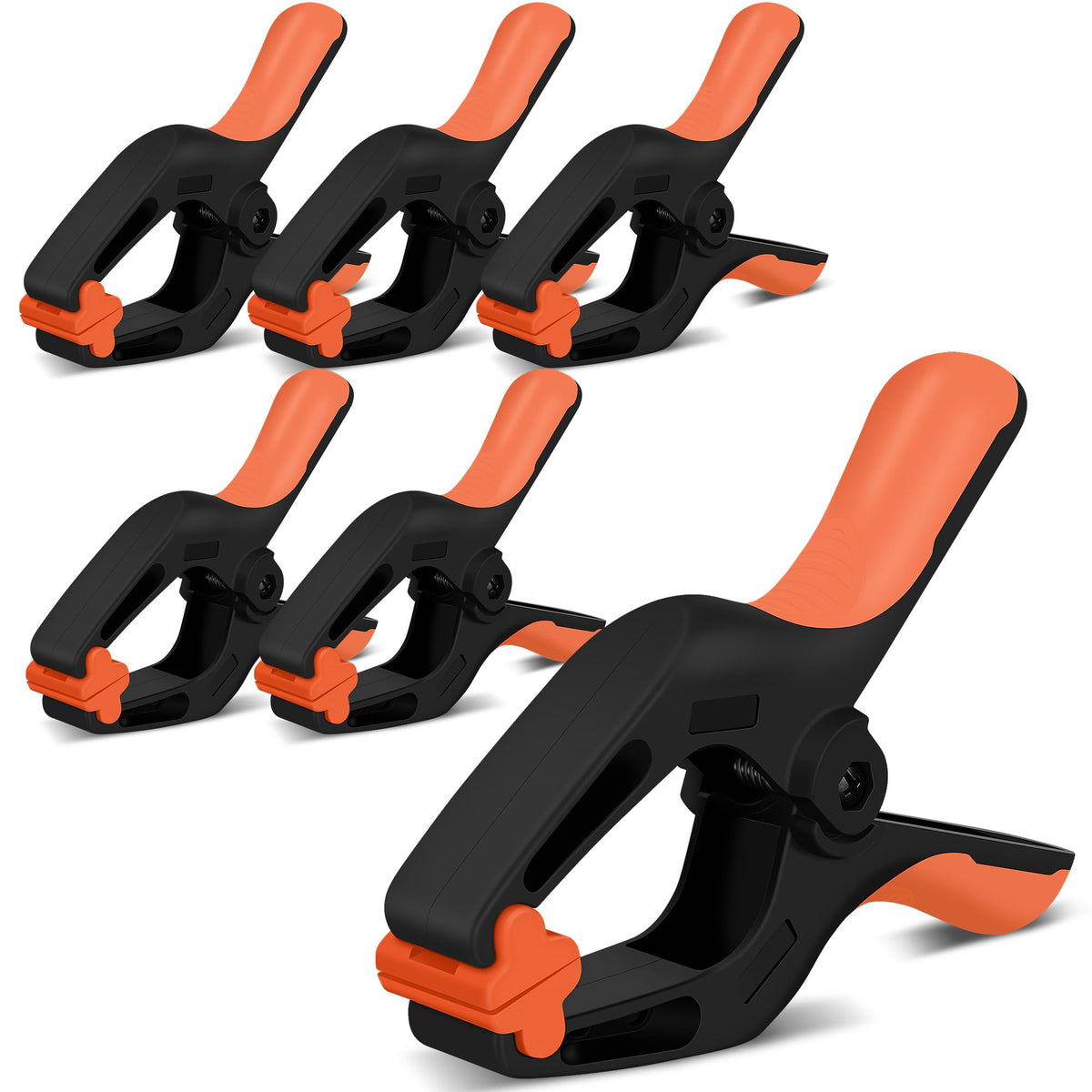 HORUSDY 6-pack spring clamps secured for durable grip in woodworking projects.