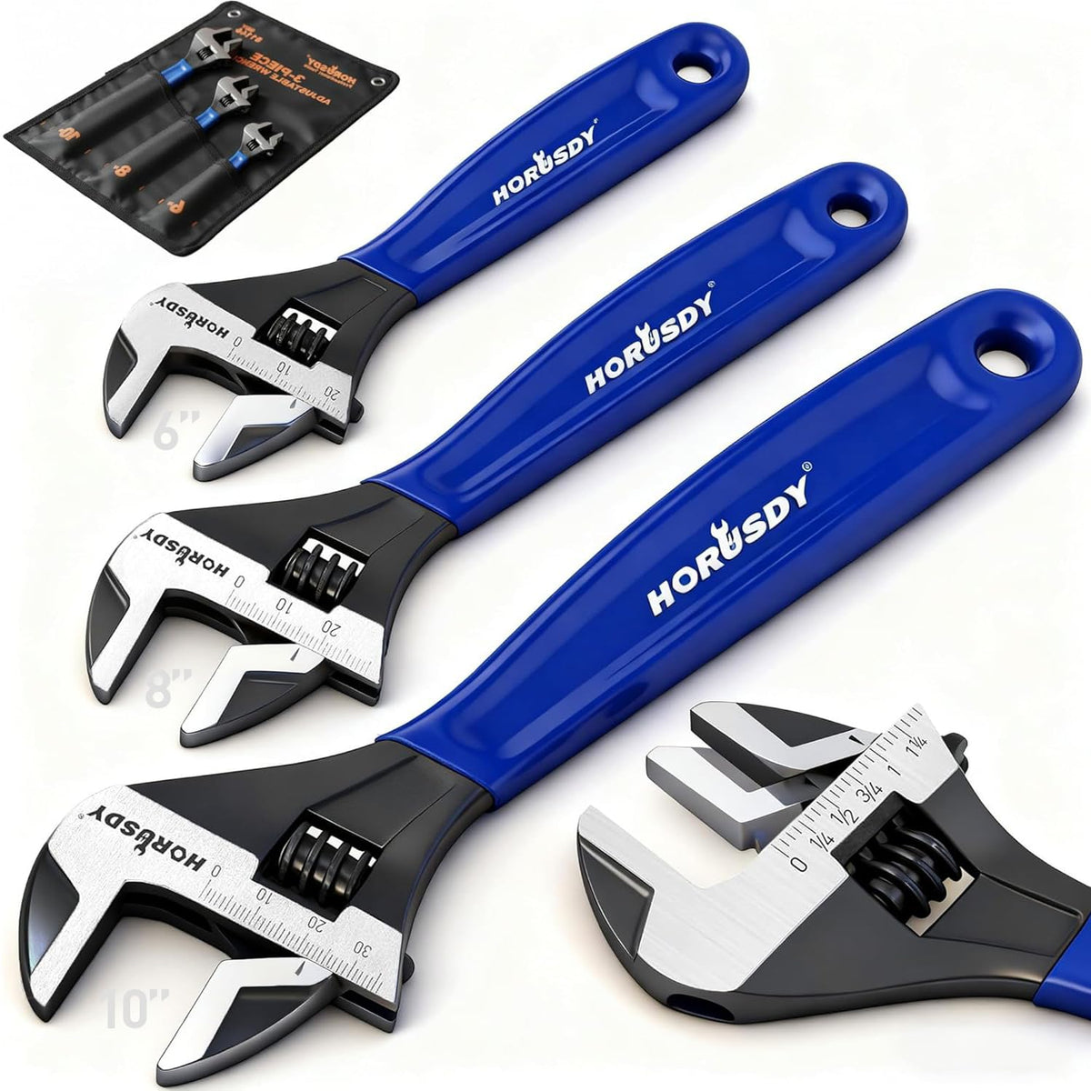 HORUSDY 6-inch adjustable wrench with wide jaw for versatile home repairs.