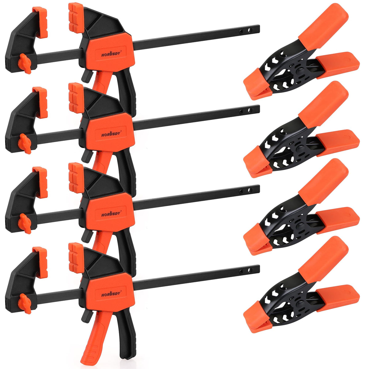 HORUSDY 6-inch bar clamp with durable nylon body and steel bar for secure holds.