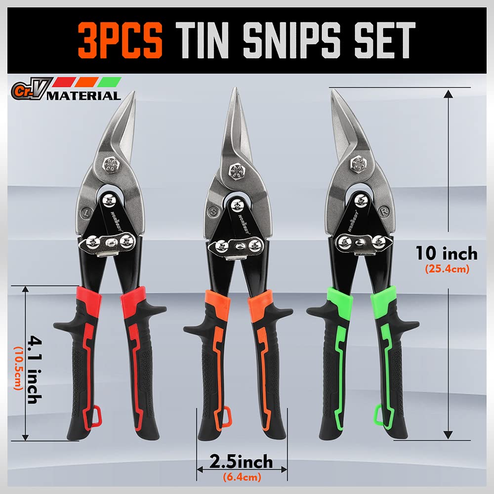 HORUSDY CR-V steel tin snips with heat treatment for durability.
