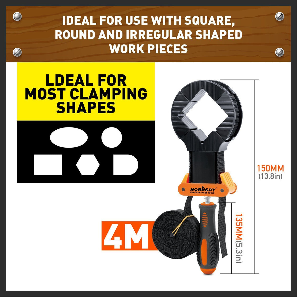 HORUSDY band clamp woodworking set stabilizes uneven pieces during glueing