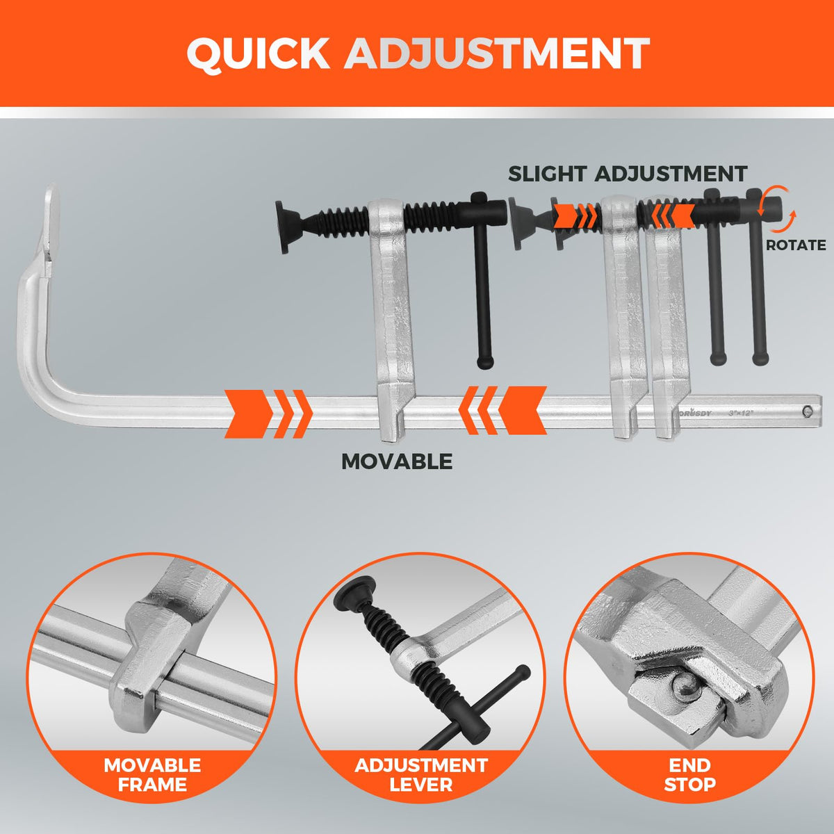HORUSDY bar clamp hardened acme-thread and smooth screw for precise control