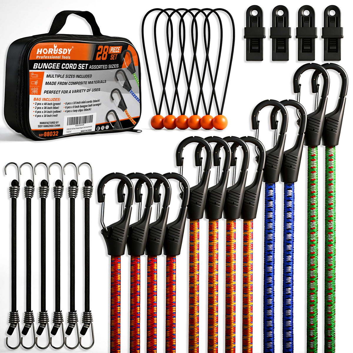 HORUSDY 18-inch bungee cord with secure hooks for reliable cargo securing.