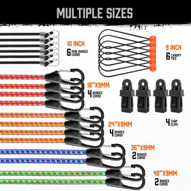HORUSDY 24-inch bungee cord with carabiner hooks for stable anchors.
