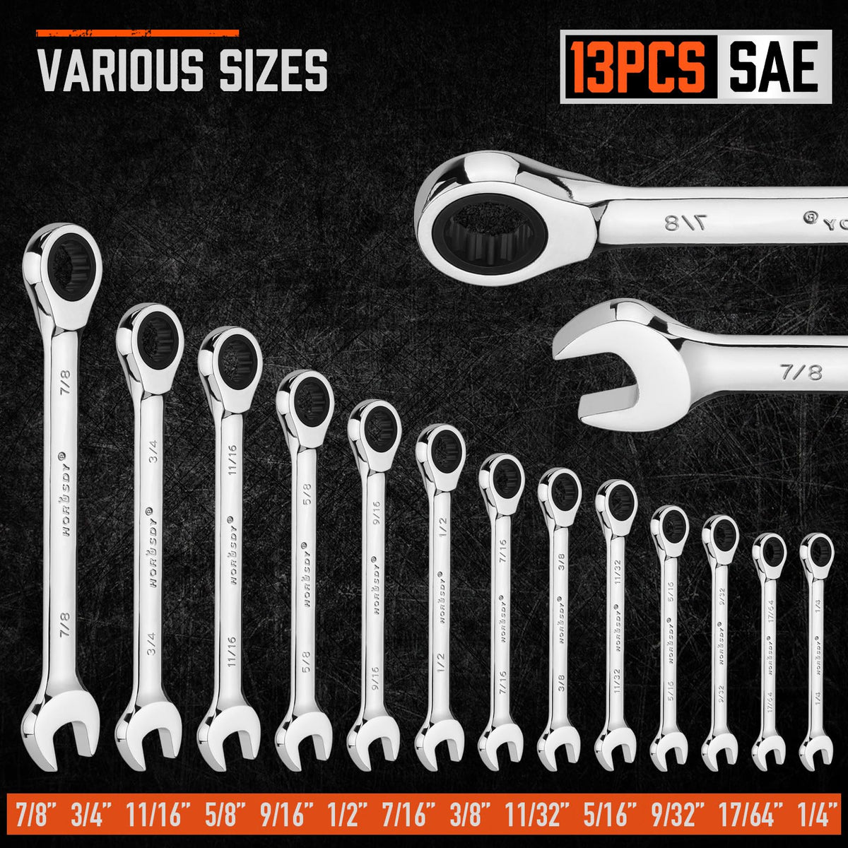 HORUSDY chrome vanadium steel wrenches shine with durability.