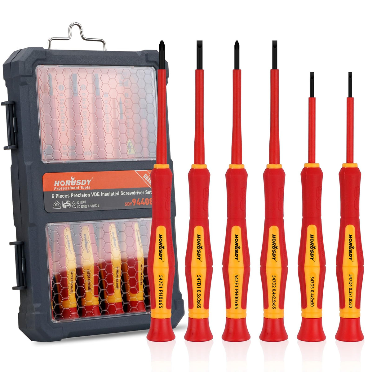 HORUSDY compact storage box with 6-piece insulated screwdrivers keeps tools organized