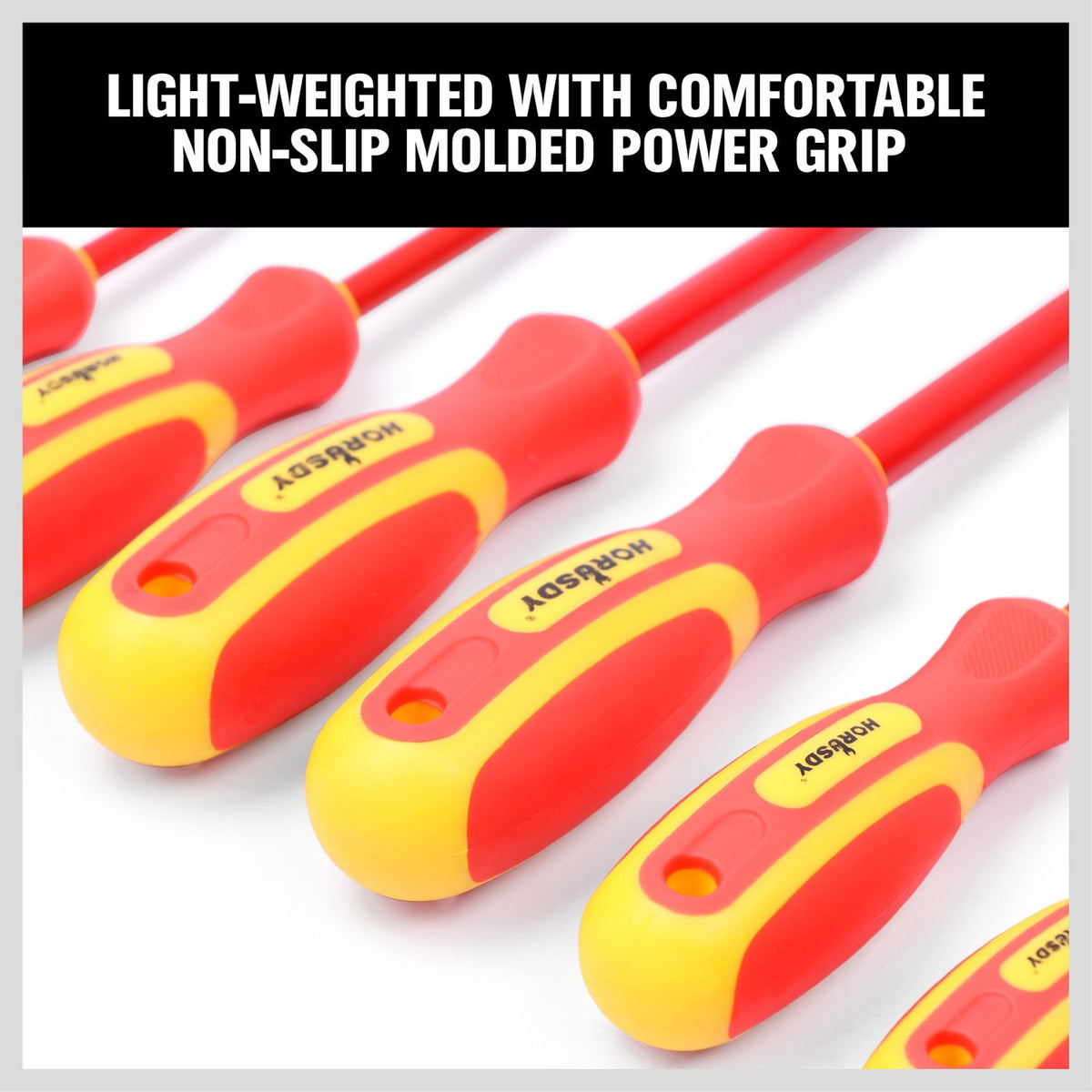 HORUSDY cushion-grip handle provides ergonomic comfort during tasks.