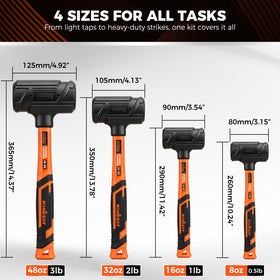 HORUSDY 1 lb dead-blow hammer, steel-shot interior reduces rebound and operator fatigue.
