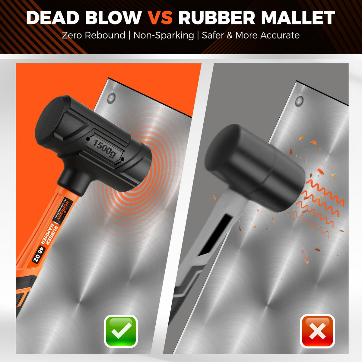 HORUSDY anti-rebound head minimizes vibration for cleaner, more precise hits.