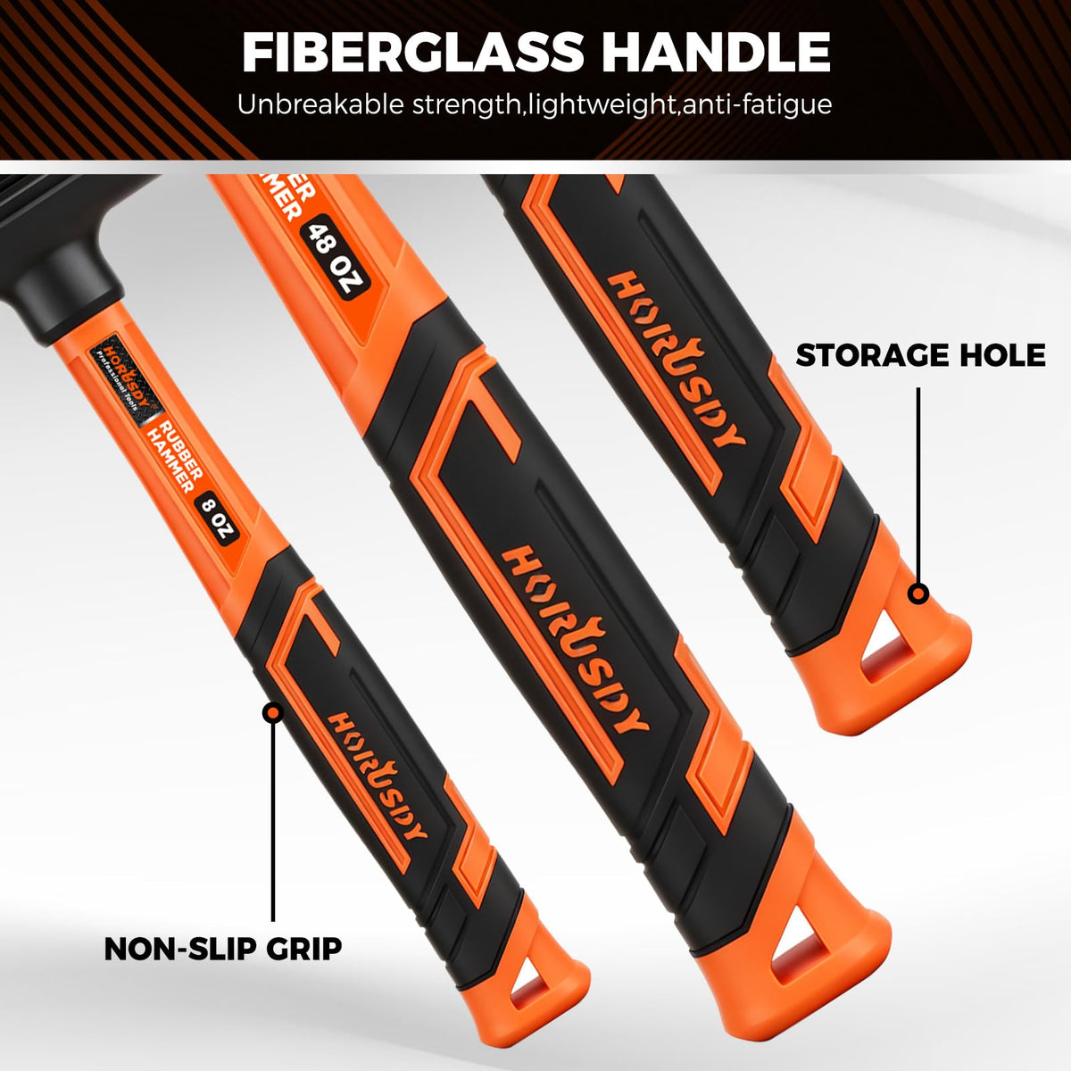 HORUSDY non-slip grip dead-blow hammer ensures secure handling during long sessions.