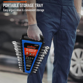 HORUSDY dedicated wrench storage rack keeps tools neatly organized.