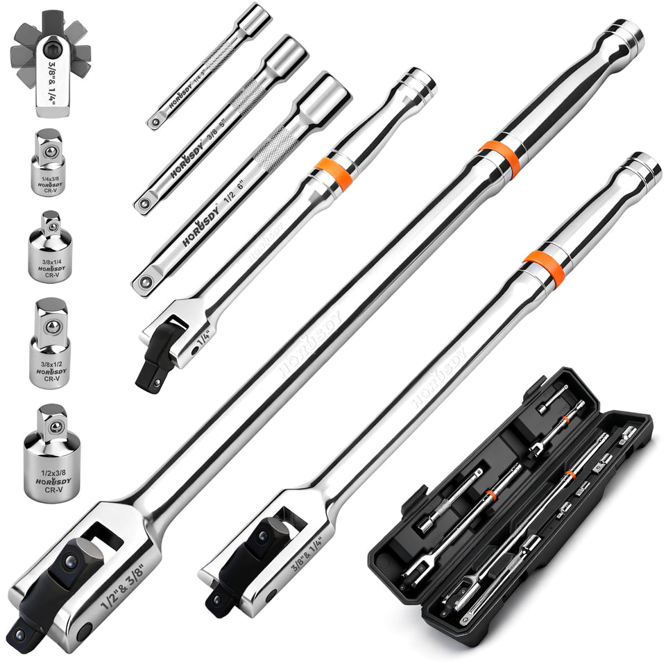 HORUSDY dual-drive breaker bar 15in with 360° head for tight spaces
