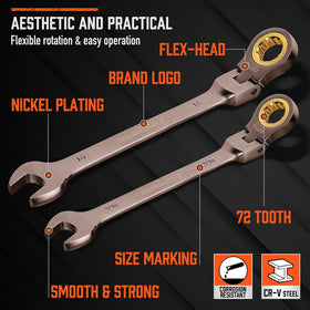HORUSDY 180-degree flex-head improves reach in awkward repair scenarios.